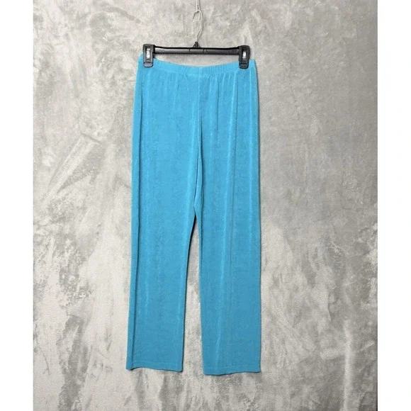 CHICOS TRAVELERS Size 1 Medium Teal Slinky Pants Elastic Waist Pull On - Picture 4 of 6